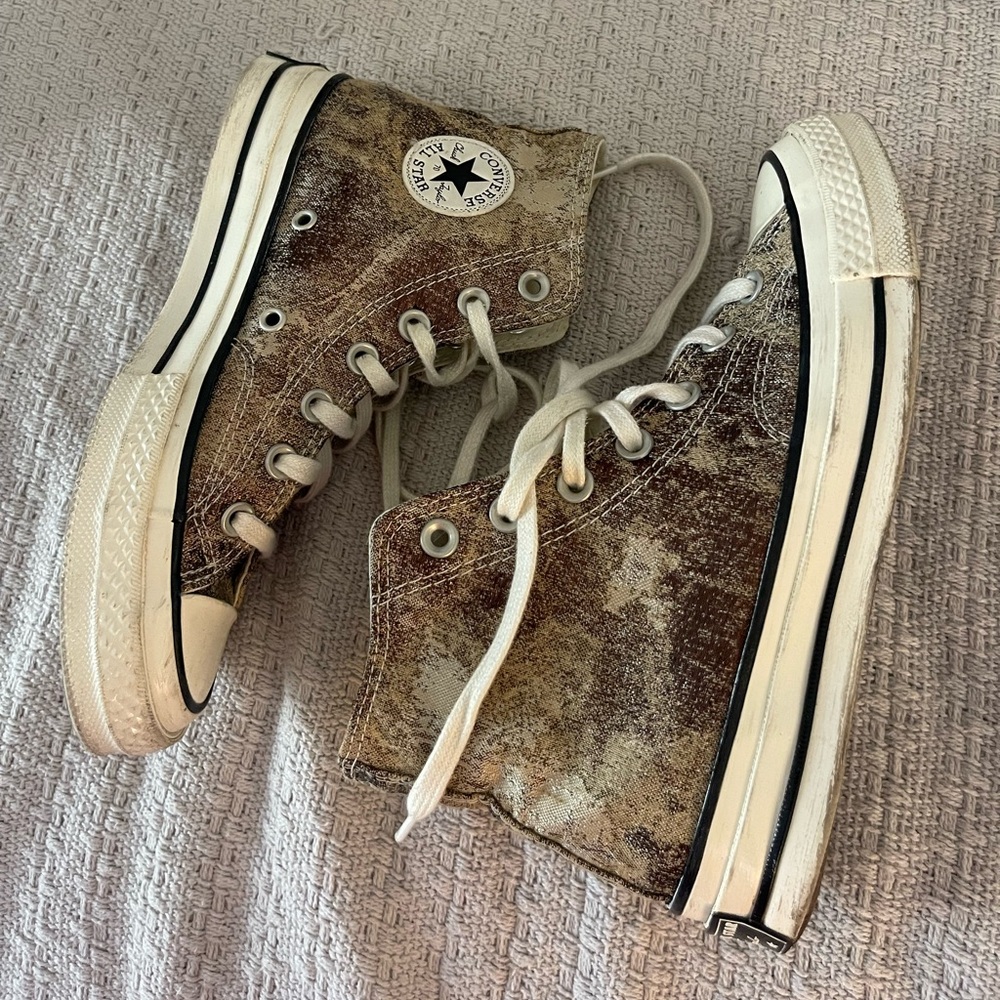 brown metallic converse high tops